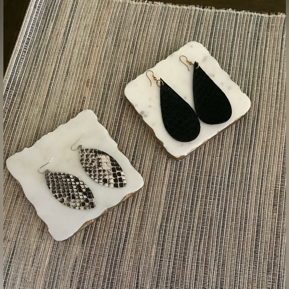 Leather Tear Drop Earrings 2 Pairs
